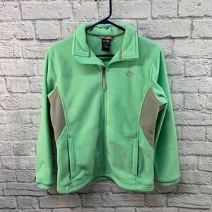 North Face Fleece Jacket‎ Girls XL Green Grey Full Zip